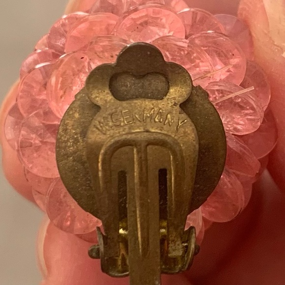 Antique Pink Cluster Clip On Earrings Stamped West Germany - Picture 3 of 3
